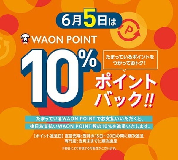 イオンなどでのWAON POINT利用で10%還元