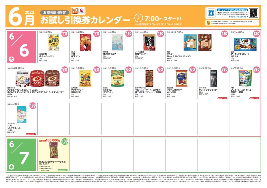 6月のローソン「お試し引換券カレンダー」全商品を紹介