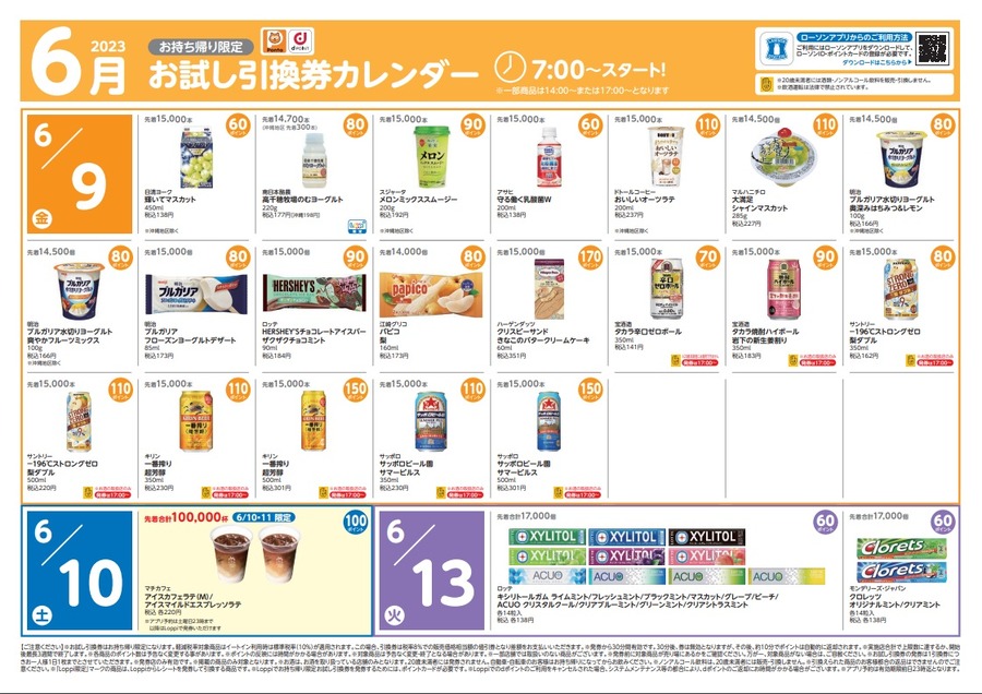 【ローソン】6月の「お試し引換券」対象商品・注目商品　5月の節約効果は7607円