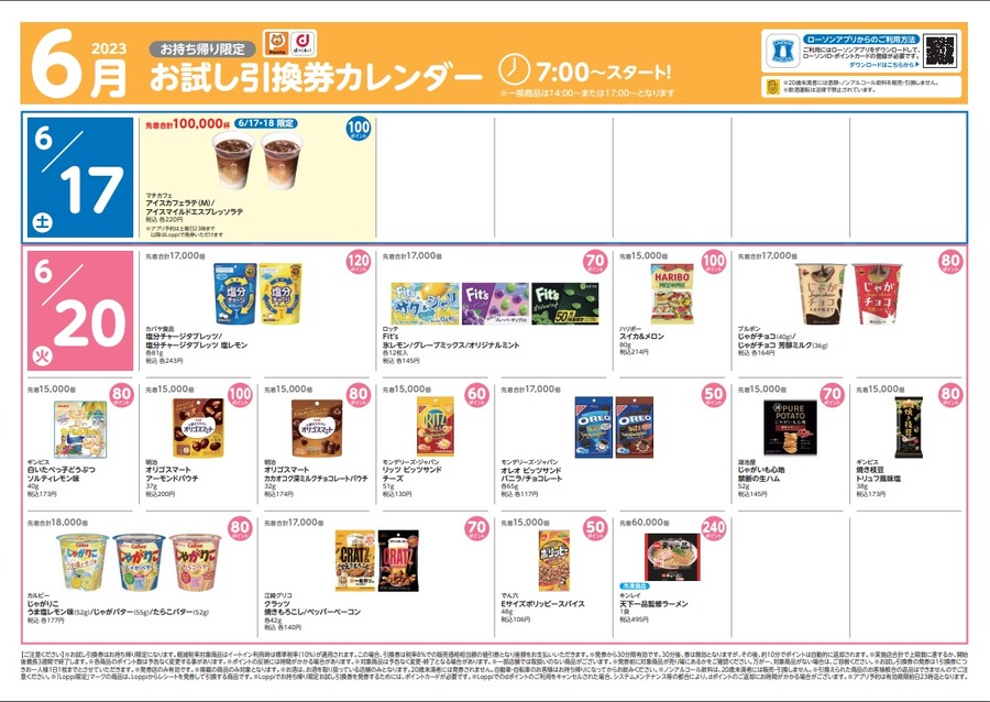 【ローソン】6月の「お試し引換券」対象商品・注目商品　5月の節約効果は7607円