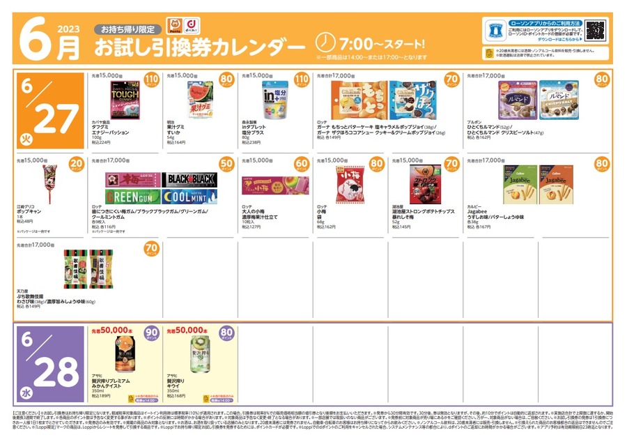【ローソン】6月の「お試し引換券」対象商品・注目商品　5月の節約効果は7607円