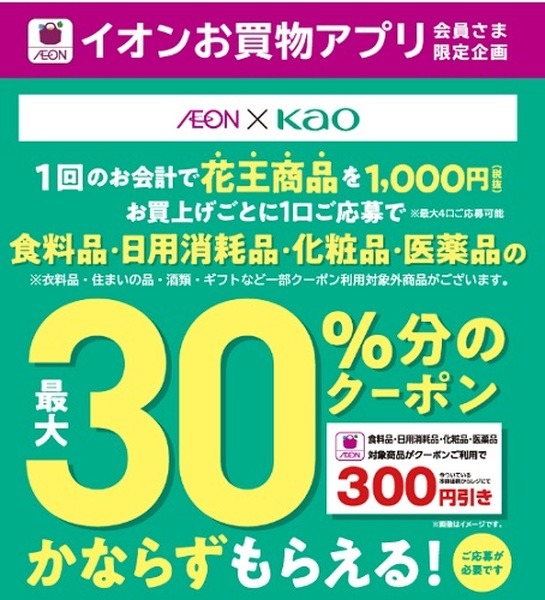 1,000円以上購入で30%分のクーポンもらえる