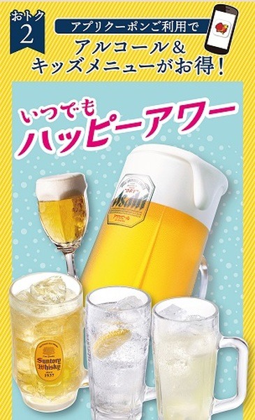 アプリクーポンでアルコールがいつでもハッピーアワー価格に