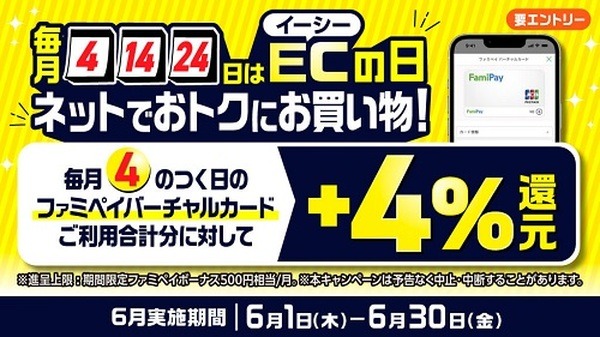 毎月4の付く日にネットのJCB加盟店で利用して+4%還元