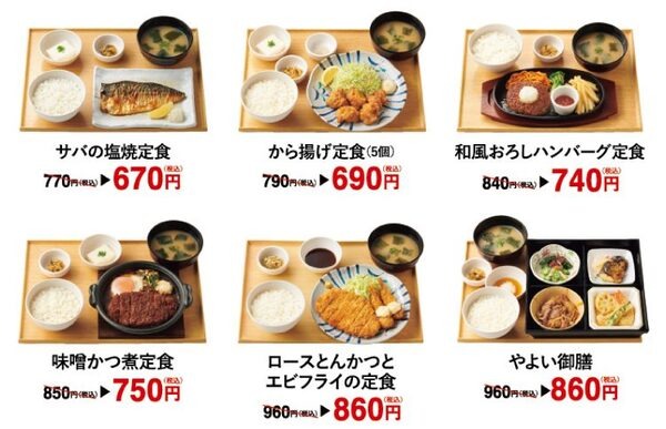 やよい軒のなんどもパスの対象メニュー