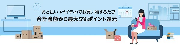 6回あと払い (ペイディ) を利用するたび、最大5%分のポイントが還元されます