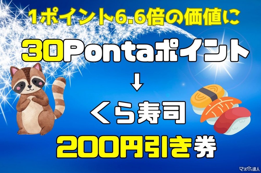 「30Pontaポイント→くら寿司200円引き券」に複数枚交換可能　Pontaポイントの高価値な使い道