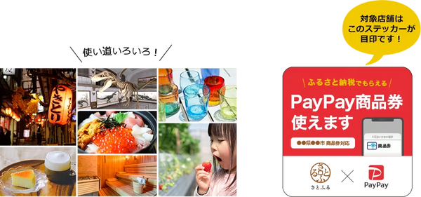 寄付をした地域を訪れた際に、対象のPayPay加盟店での支払いに利用できます