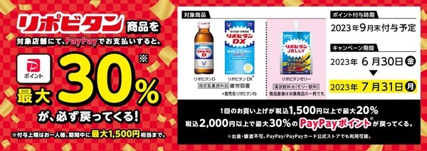 リポビタン商品を対象店舗で最大30％還元