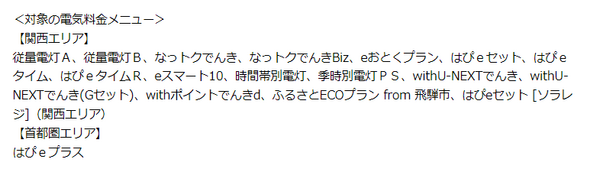 対象のメニュー