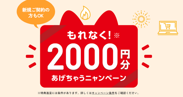 もれなく2,000円あげちゃうニャンペーン