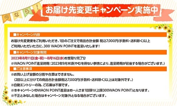 イオンネットスーパーの「お届け先変更便」で300ポイント
