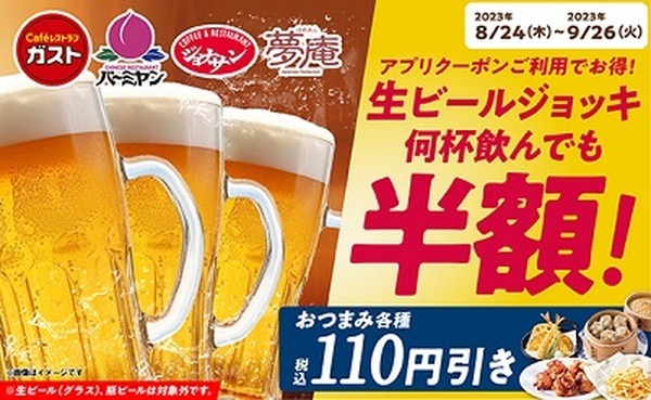 生ビールジョッキが半額