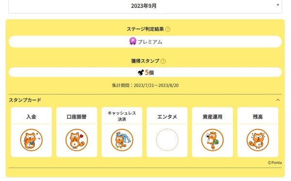 プレミアムステージにするため、毎月、スタンプ獲得が必要