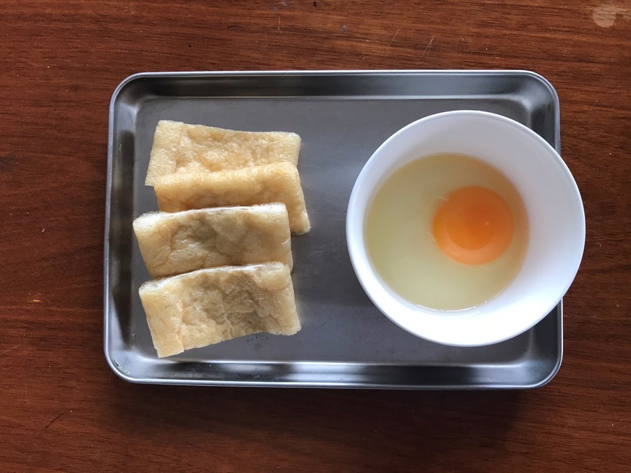 油揚げと余り野菜の甘辛卵とじ丼の材料