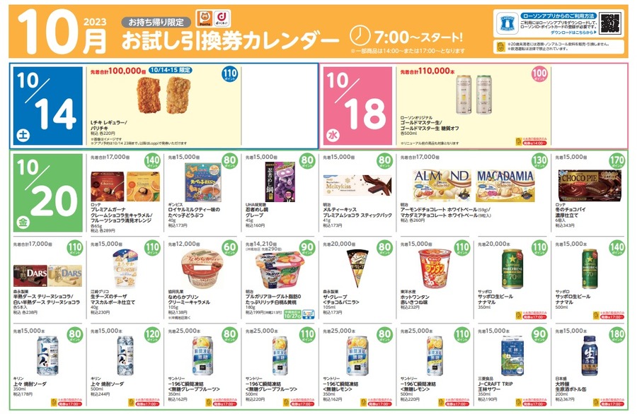 【ローソン】10月の「お試し引換券」対象商品・注目商品 9月の節約効果は7742円