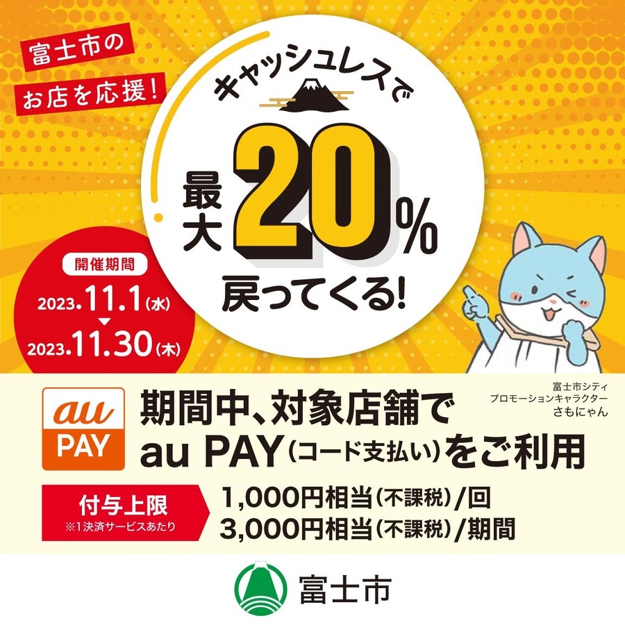 あなたの街の「auPAY」キャンペーン　11月は最大30％還元地域のお店でPontaポイントがもらえる
