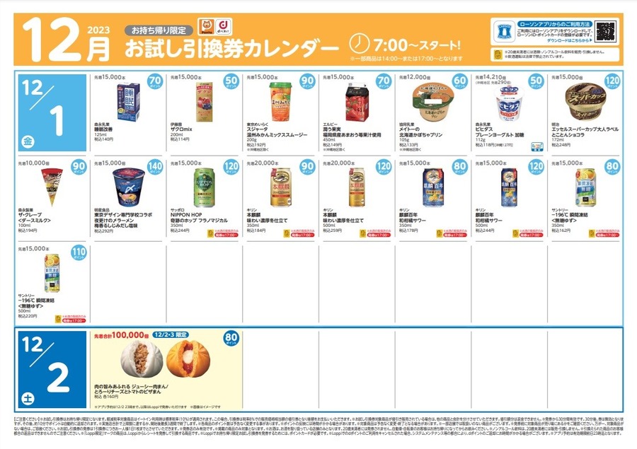 【ローソン】12月の「お試し引換券」対象商品・注目商品 11月の節約効果は7197円