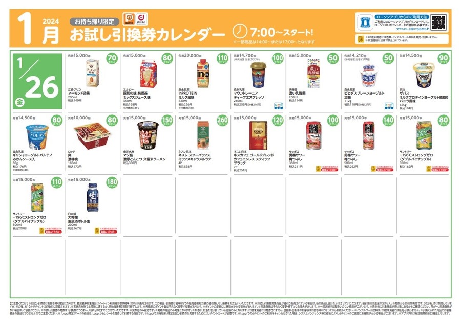 節約効果は年間17万7955円（2023年実績）1月ローソン「お試し引換券」対象商品・注目商品