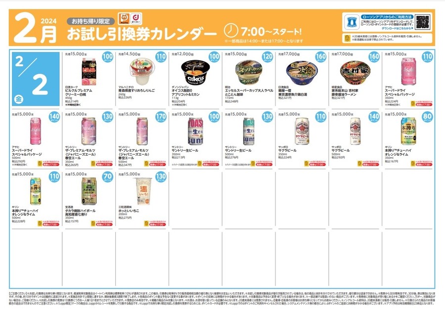 【ローソン】2月の「お試し引換券」対象商品・注目商品 1月の節約効果は1万532円