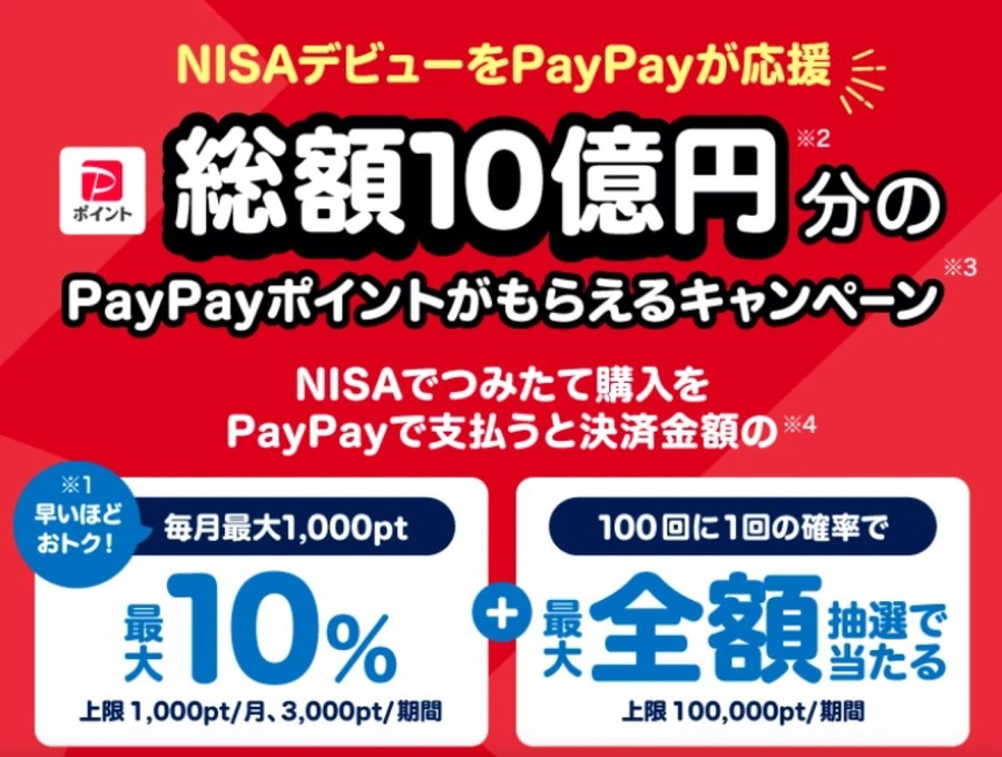 PayPayでNISAデビュー！お得にPayPayポイントがもらえるキャンペーン実施中3/31まで