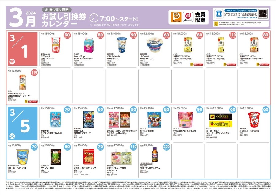 【ローソン】3月の「お試し引換券」対象商品・注目商品 2月の節約効果は5,774円