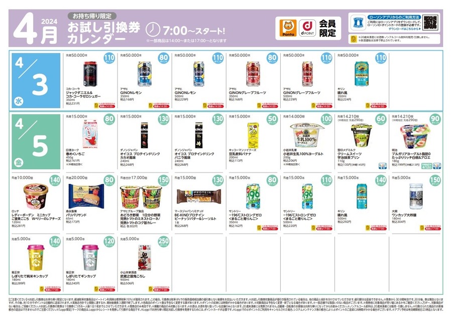 【ローソン】4月の「お試し引換券」対象商品・注目商品　3月の節約効果は7889円