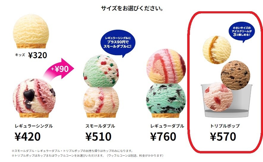 サーティワン「トリプルポップ」1スクープ+100円で追加！1個127円になるってスゴい！！さらにお得な支払方法を紹介