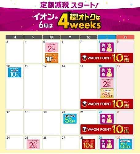 6月のイオンはとってもお得！　商品増量・お買得な均一商品・ポイント10倍・プレゼントなど