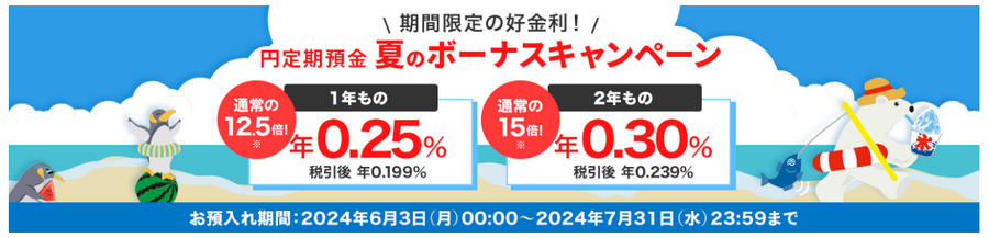 楽天銀行・SBI新生銀行・auじぶん銀行もスタート！　夏の定期預金キャンペーン情報（6/7日現在）