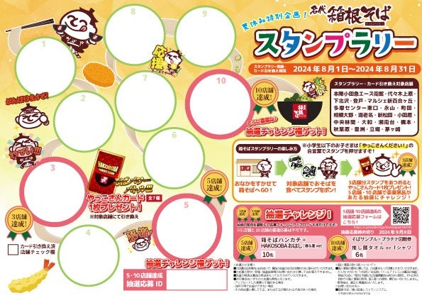 「箱根そば」夏休み特別企画スタンプラリー開催　箱そばハンカチ、推し麺タオルなど当たる（8/1-8/31）