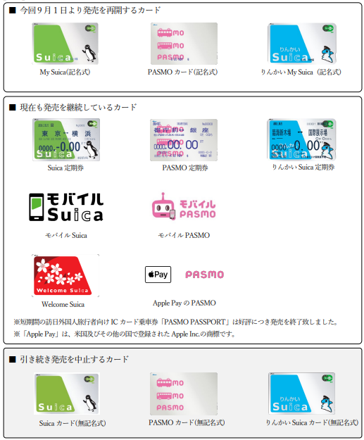 販売が再開！記名式の「Suica」及び「PASMO」のカード9/1より