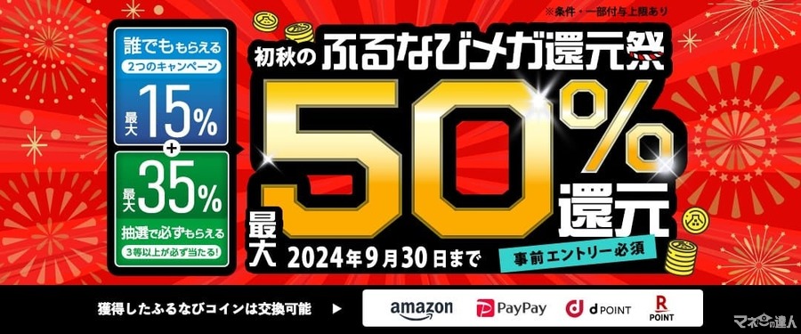 3つ参加して最大50%還元【ふるなび】初秋の得トクキャンペーン開始(9/4-30)