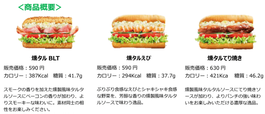 SUBWAY4年ぶりの新作は斬新！「パリッ、もち、冷～、とろ甘～」「燻製香るタルタル」