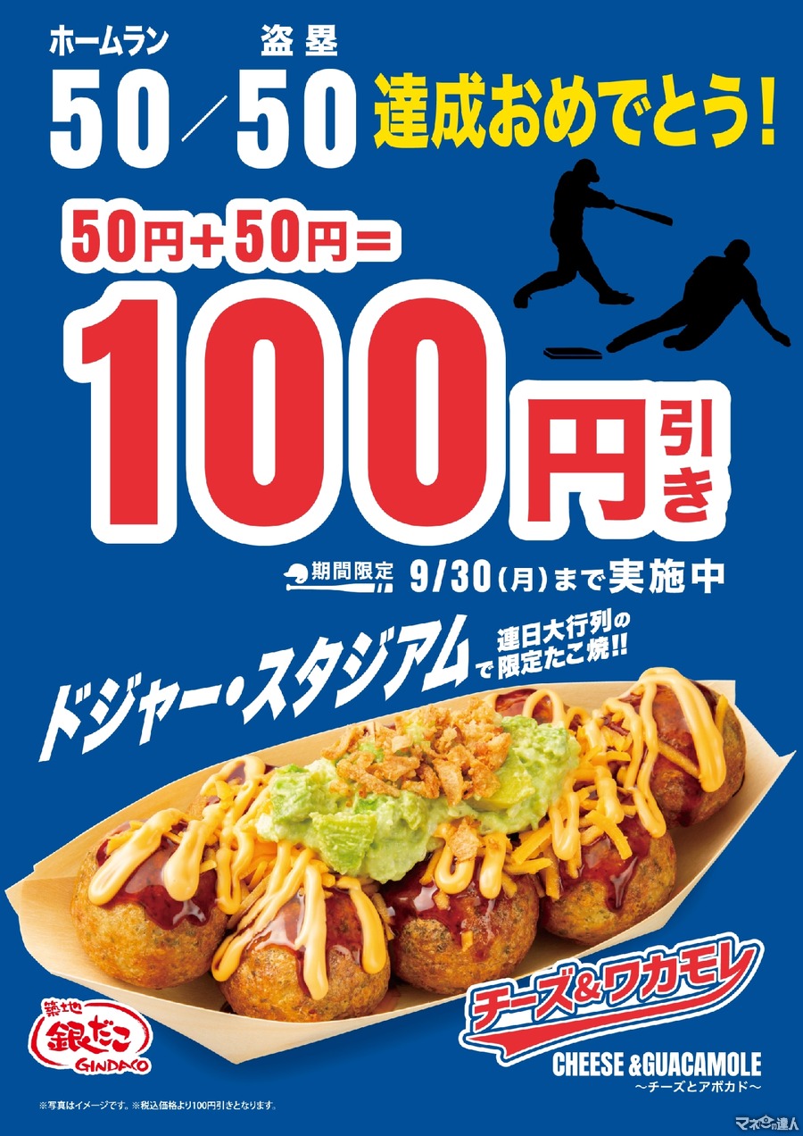 【築地銀だこ】大谷翔平選手記念「チーズ&ワカモレ」100円引き！9/30まで