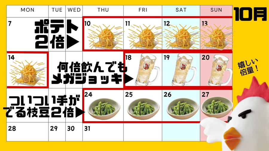 焼鳥ダイニング「いただきコッコちゃん」20周年記念！ポテトやハイボール、枝豆の増量キャンペーン開催