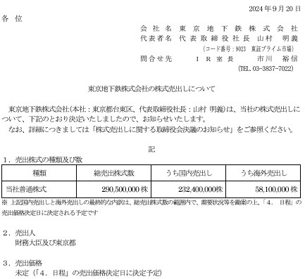 【東京メトロ】10/23に上場！乗車証・かき揚げなどの株主優待が魅力　10/8～11に抽選申込を忘れずに