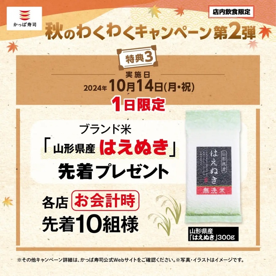 かっぱ寿司、秋の「豪快!ごち寿司」キャンペーン第2弾を開催　ブランド米のプレゼントも実施(10/11-14)