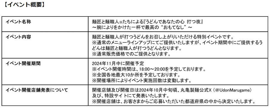 【丸亀製麺】できたてのうどんを皆さまに振る舞うイベント開催　創業24周年記念
