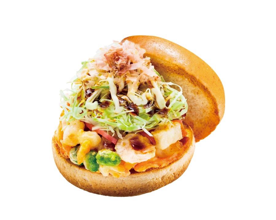 モスド関東に誕生！新商品「海鮮明太もんじゃ焼き風バーガー」
