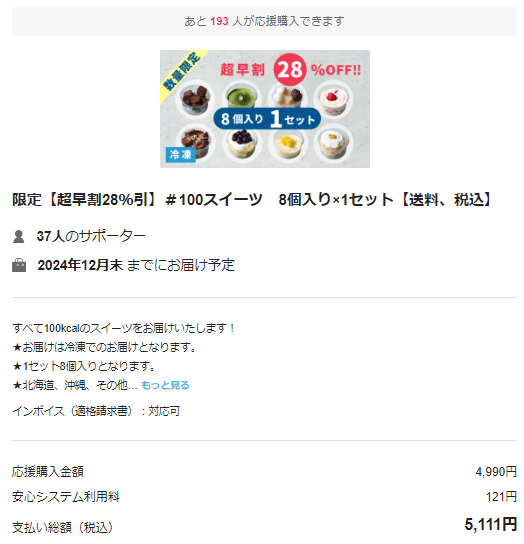 おいしくて満腹を目指した100kcalのスイーツ　クラファンで先行発売！