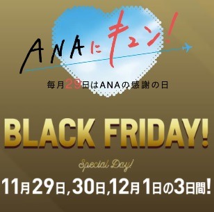 ANAでもブラックフライデー開催！ 年末年始の国内線航空券が9000円～、国内線特典航空券減額マイルなどお得がいっぱい
