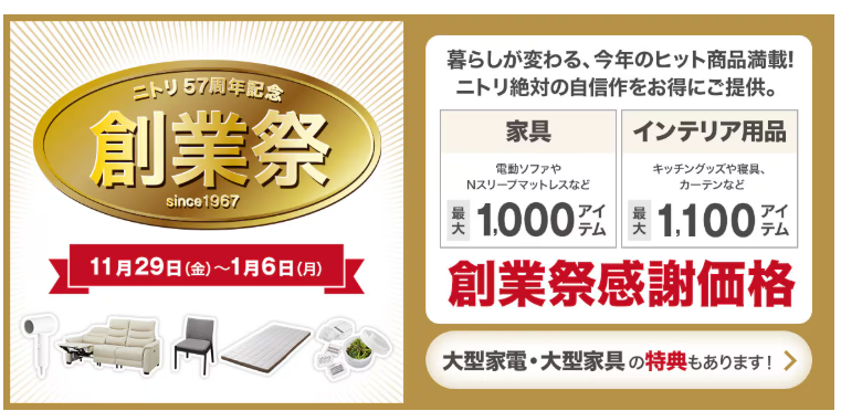 「ニトリ創業祭」節約主婦が選ぶおすすめセール品5つ(1/6まで）