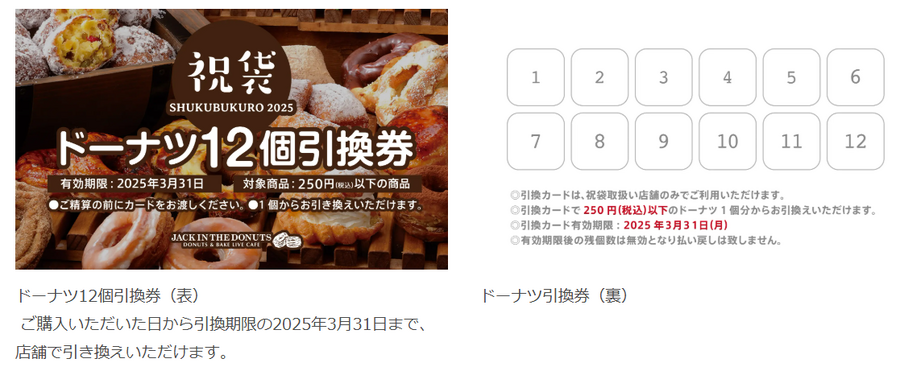 2200円でドーナツ12個引換券とオリジナルバッグもらえる！ジャックイン ザ ドーナツ、12/28より祝袋販売