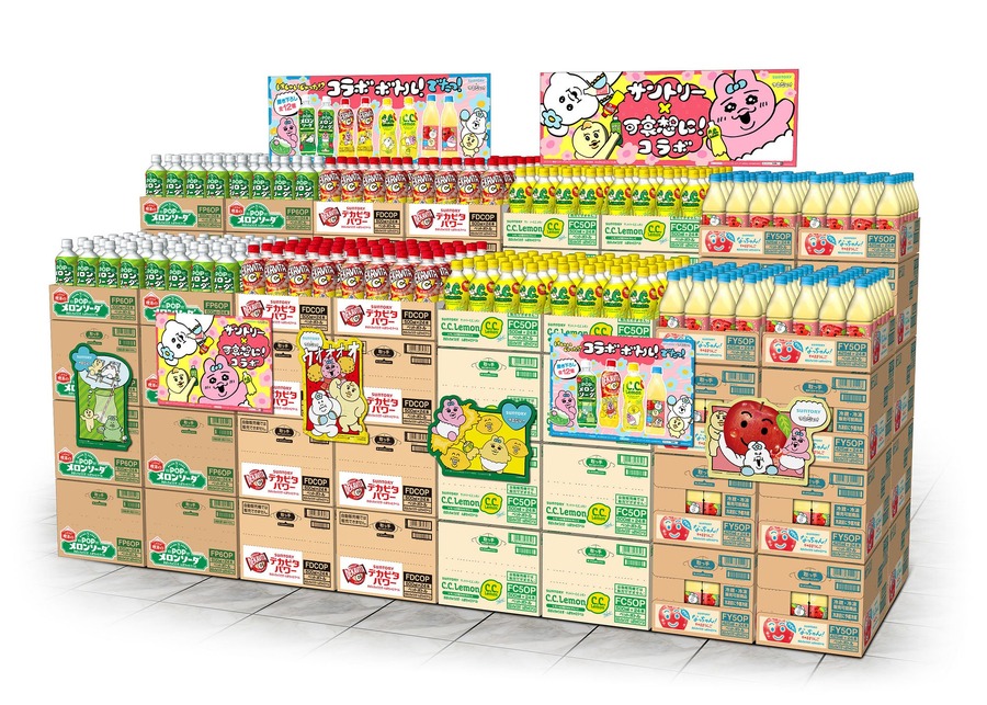 サントリー、「おぱんちゅうさぎ」と「んぽちゃむ」コラボ飲料発売