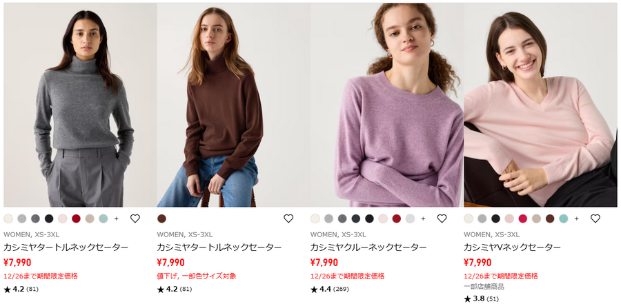 今週のユニクロ（12/20-26）カシミヤ2000円OFF＆復刻コラボ、スポンジボブ　12/27-31のノベルティ情報解禁