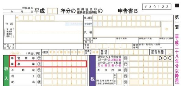 農業確定申告書