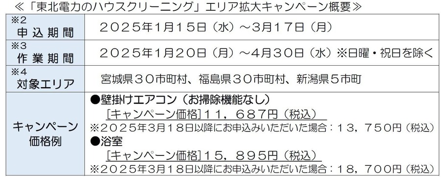 東北電力のハウスクリーニング、エリア拡大キャンペーン開始！申込（1/15-3/17）
