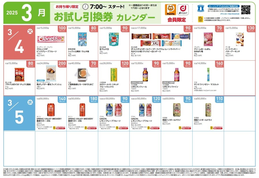 【9441円節約】3月の「お試し引換券」対象商品・注目商品！2025年2月は9,441円の節約効果【ローソン】