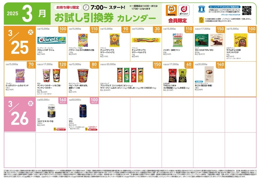【9441円節約】3月の「お試し引換券」対象商品・注目商品！2025年2月は9,441円の節約効果【ローソン】